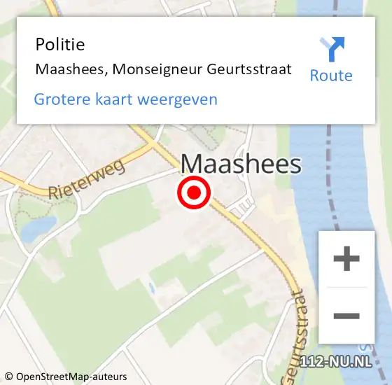 Locatie op kaart van de 112 melding: Politie Maashees, Monseigneur Geurtsstraat op 9 maart 2018 08:03