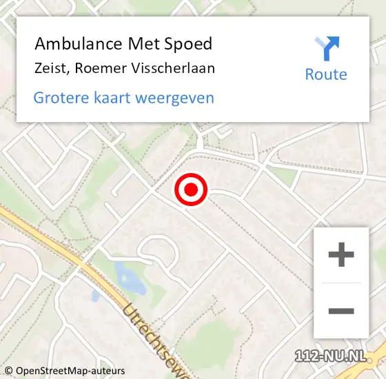 Locatie op kaart van de 112 melding: Ambulance Met Spoed Naar Zeist, Roemer Visscherlaan op 9 maart 2018 09:48