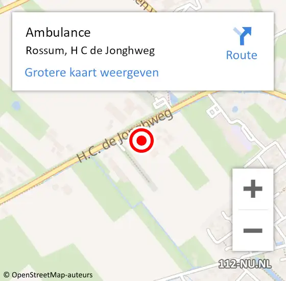 Locatie op kaart van de 112 melding: Ambulance Rossum, H C de Jonghweg op 9 maart 2018 10:07