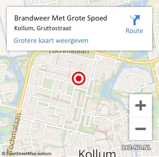 Locatie op kaart van de 112 melding: Brandweer Met Grote Spoed Naar Kollum, Gruttostraat op 9 maart 2018 10:22
