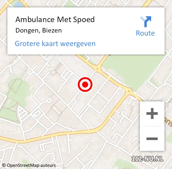 Locatie op kaart van de 112 melding: Ambulance Met Spoed Naar Dongen, Biezen op 9 maart 2018 10:26