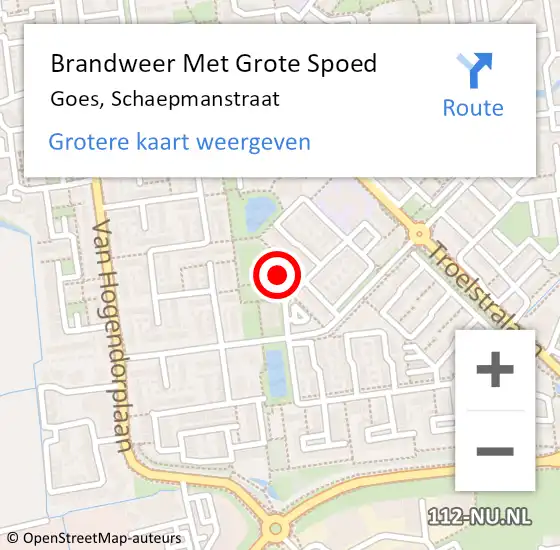 Locatie op kaart van de 112 melding: Brandweer Met Grote Spoed Naar Goes, Schaepmanstraat op 9 maart 2018 10:50