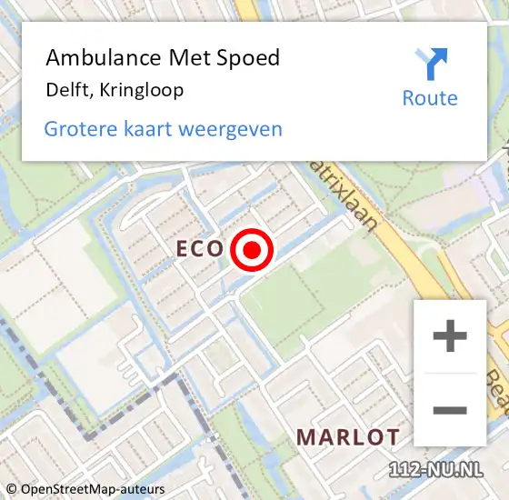 Locatie op kaart van de 112 melding: Ambulance Met Spoed Naar Delft, Kringloop op 9 maart 2018 10:55