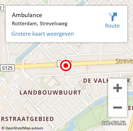 Locatie op kaart van de 112 melding: Ambulance Rotterdam, Strevelsweg op 9 maart 2018 11:43
