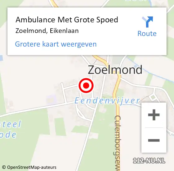 Locatie op kaart van de 112 melding: Ambulance Met Grote Spoed Naar Zoelmond, Eikenlaan op 9 maart 2018 12:19