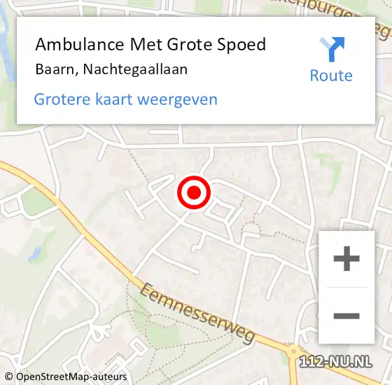 Locatie op kaart van de 112 melding: Ambulance Met Grote Spoed Naar Baarn, Nachtegaallaan op 9 maart 2018 12:21