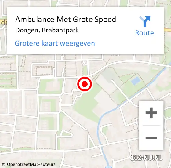 Locatie op kaart van de 112 melding: Ambulance Met Grote Spoed Naar Dongen, Brabantpark op 9 maart 2018 14:52