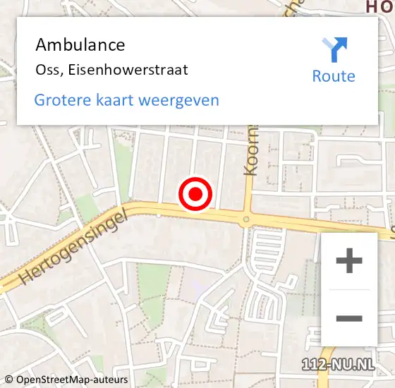 Locatie op kaart van de 112 melding: Ambulance Oss, Eisenhowerstraat op 9 maart 2018 16:20