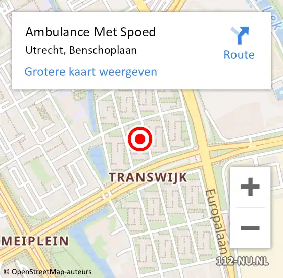 Locatie op kaart van de 112 melding: Ambulance Met Spoed Naar Utrecht, Benschoplaan op 9 maart 2018 17:34