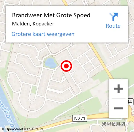 Locatie op kaart van de 112 melding: Brandweer Met Grote Spoed Naar Malden, Kopacker op 9 maart 2018 17:36