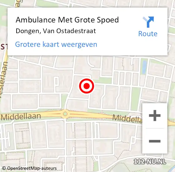 Locatie op kaart van de 112 melding: Ambulance Met Grote Spoed Naar Dongen, Van Ostadestraat op 9 maart 2018 19:51