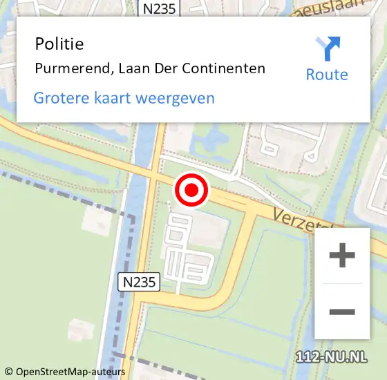 Locatie op kaart van de 112 melding: Politie Purmerend, Laan Der Continenten op 9 maart 2018 22:00