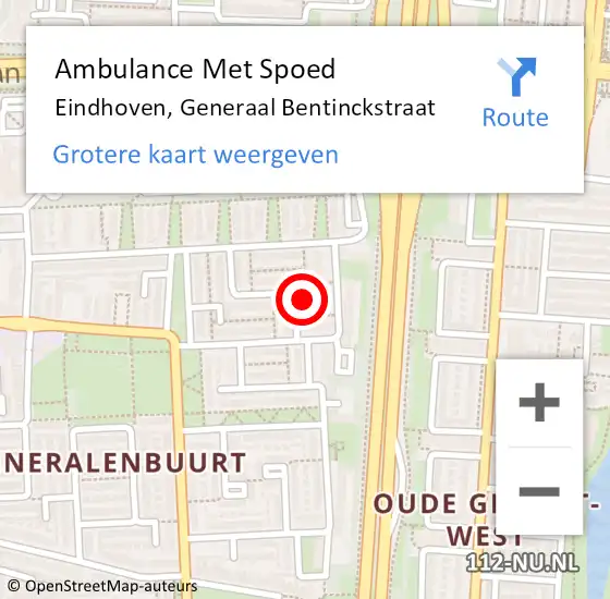 Locatie op kaart van de 112 melding: Ambulance Met Spoed Naar Eindhoven, Generaal Bentinckstraat op 9 maart 2018 23:04