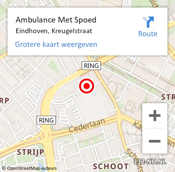 Locatie op kaart van de 112 melding: Ambulance Met Spoed Naar Eindhoven, Kreugelstraat op 10 maart 2018 01:56