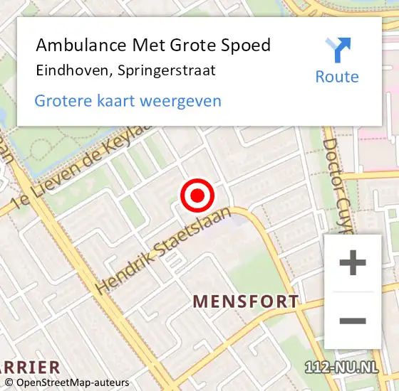 Locatie op kaart van de 112 melding: Ambulance Met Grote Spoed Naar Eindhoven, Springerstraat op 10 maart 2018 04:32