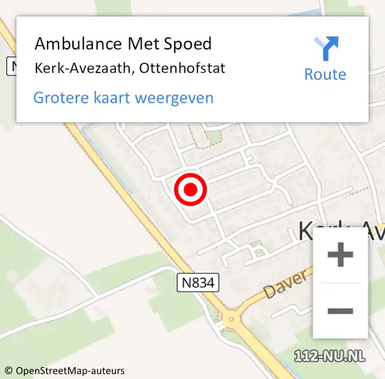 Locatie op kaart van de 112 melding: Ambulance Met Spoed Naar Kerk-Avezaath, Ottenhofstat op 10 maart 2018 04:55