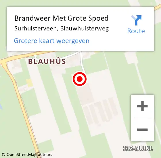 Locatie op kaart van de 112 melding: Brandweer Met Grote Spoed Naar Surhuisterveen, Blauwhuisterweg op 10 maart 2018 07:10