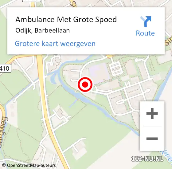 Locatie op kaart van de 112 melding: Ambulance Met Grote Spoed Naar Odijk, Barbeellaan op 10 maart 2018 07:26
