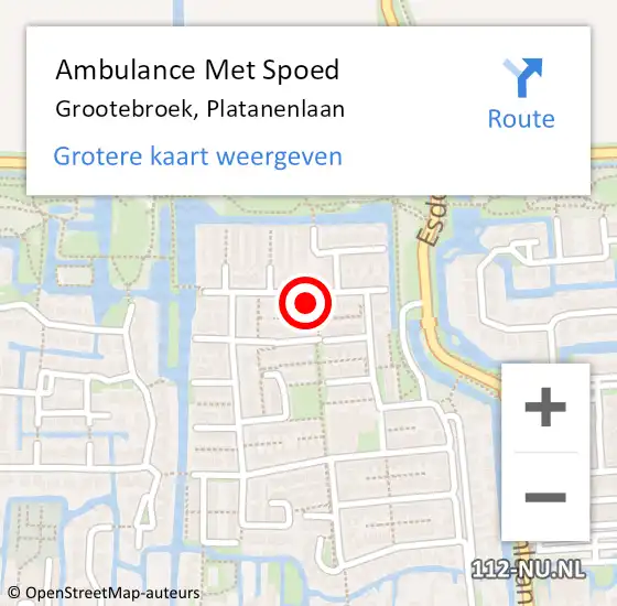 Locatie op kaart van de 112 melding: Ambulance Met Spoed Naar Grootebroek, Platanenlaan op 10 maart 2018 07:44