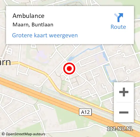 Locatie op kaart van de 112 melding: Ambulance Maarn, Buntlaan op 10 maart 2018 09:23