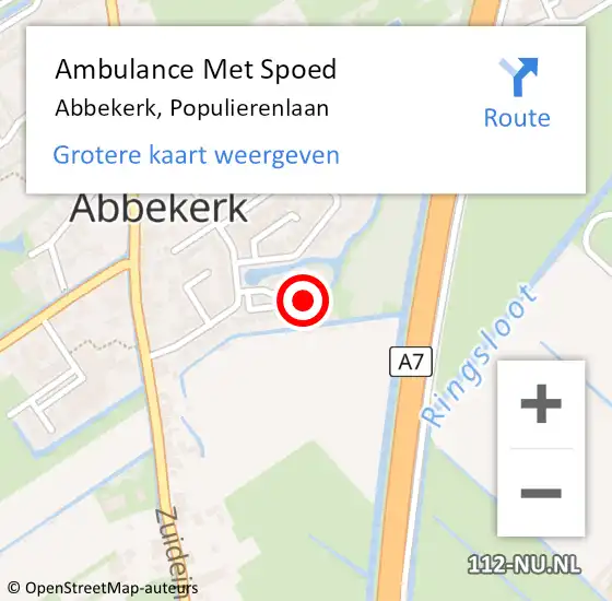 Locatie op kaart van de 112 melding: Ambulance Met Spoed Naar Abbekerk, Populierenlaan op 10 maart 2018 10:25