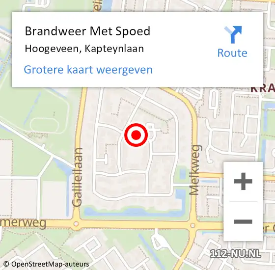 Locatie op kaart van de 112 melding: Brandweer Met Spoed Naar Hoogeveen, Kapteynlaan op 10 maart 2018 10:38