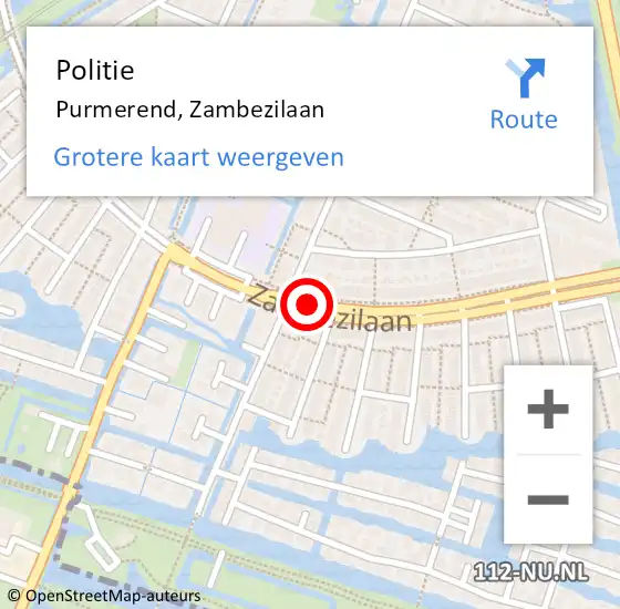 Locatie op kaart van de 112 melding: Politie Purmerend, Zambezilaan op 10 maart 2018 10:56