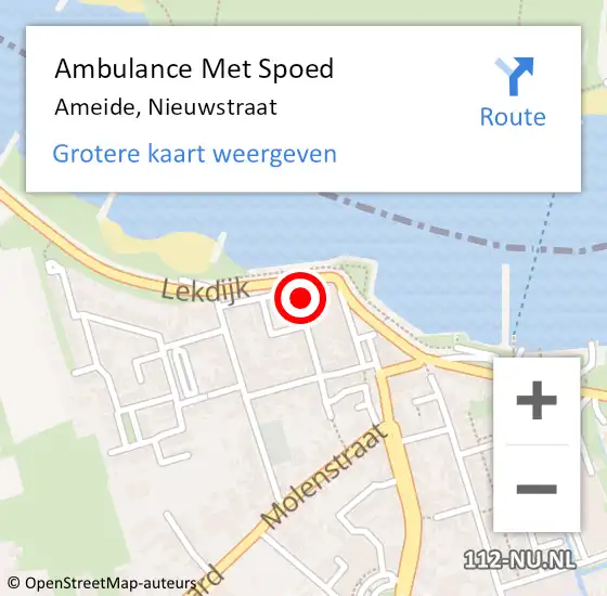 Locatie op kaart van de 112 melding: Ambulance Met Spoed Naar Ameide, Nieuwstraat op 10 maart 2018 10:59