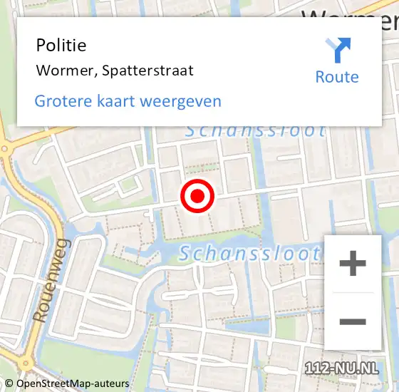 Locatie op kaart van de 112 melding: Politie Wormer, Spatterstraat op 10 maart 2018 11:58