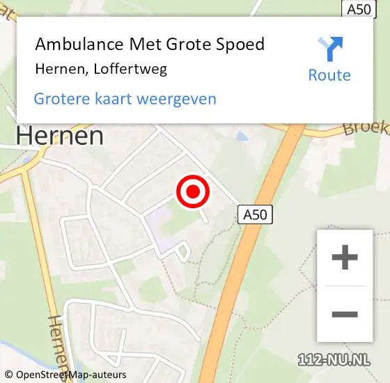 Locatie op kaart van de 112 melding: Ambulance Met Grote Spoed Naar Hernen, Loffertweg op 10 maart 2018 12:00