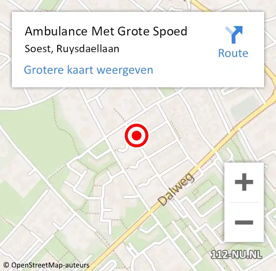 Locatie op kaart van de 112 melding: Ambulance Met Grote Spoed Naar Soest, Ruysdaellaan op 10 maart 2018 12:31