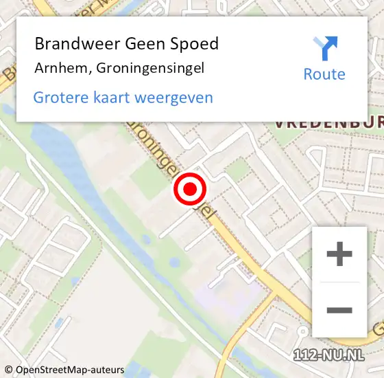 Locatie op kaart van de 112 melding: Brandweer Geen Spoed Naar Arnhem, Groningensingel op 10 maart 2018 12:48