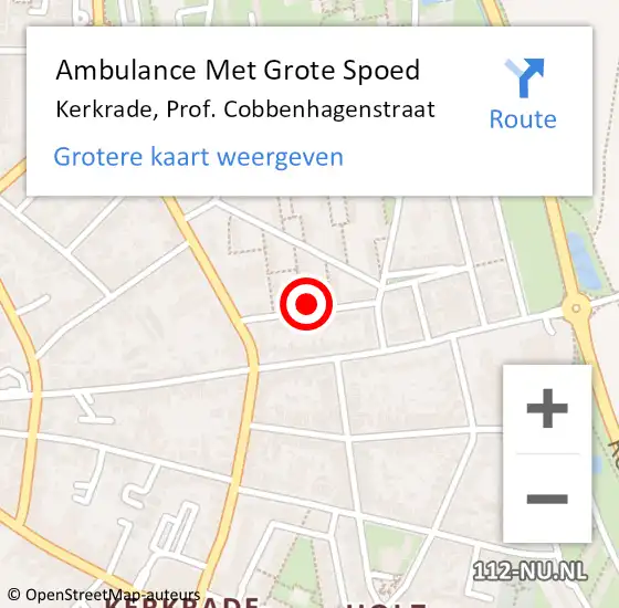 Locatie op kaart van de 112 melding: Ambulance Met Grote Spoed Naar Kerkrade, Prof. Cobbenhagenstraat op 18 februari 2014 18:08