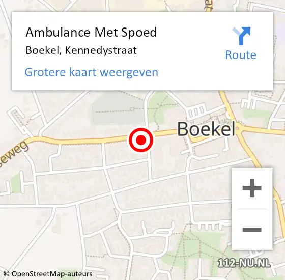 Locatie op kaart van de 112 melding: Ambulance Met Spoed Naar Boekel, Kennedystraat op 10 maart 2018 13:50