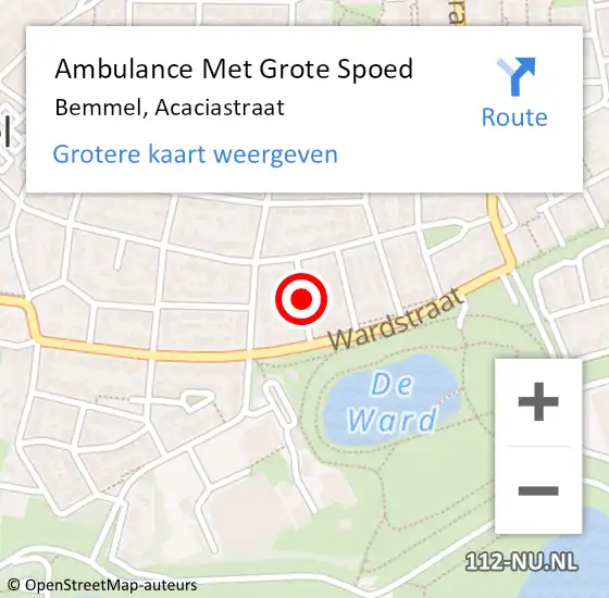 Locatie op kaart van de 112 melding: Ambulance Met Grote Spoed Naar Bemmel, Acaciastraat op 10 maart 2018 14:27