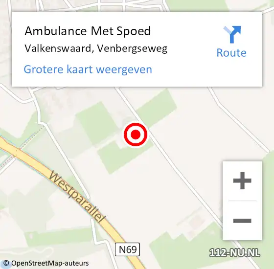Locatie op kaart van de 112 melding: Ambulance Met Spoed Naar Valkenswaard, Venbergseweg op 10 maart 2018 14:52