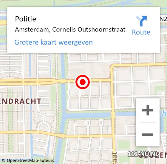 Locatie op kaart van de 112 melding: Politie Amsterdam, Cornelis Outshoornstraat op 10 maart 2018 15:30