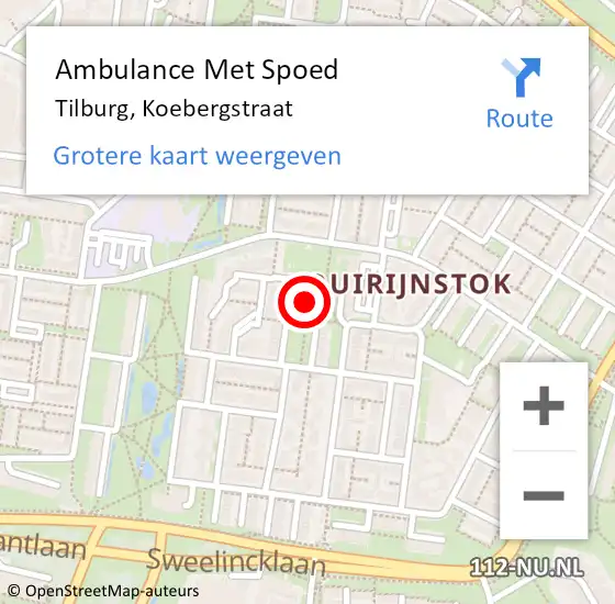 Locatie op kaart van de 112 melding: Ambulance Met Spoed Naar Tilburg, Koebergstraat op 10 maart 2018 15:44