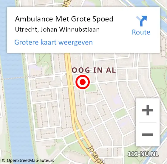 Locatie op kaart van de 112 melding: Ambulance Met Grote Spoed Naar Utrecht, Johan Winnubstlaan op 10 maart 2018 19:08