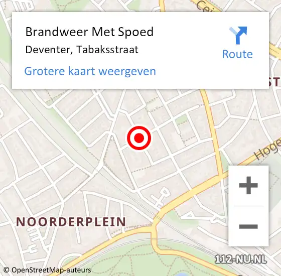 Locatie op kaart van de 112 melding: Brandweer Met Spoed Naar Deventer, Tabaksstraat op 10 maart 2018 19:12