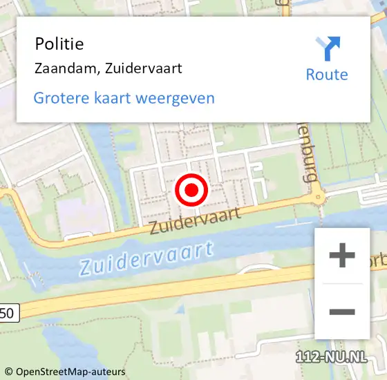 Locatie op kaart van de 112 melding: Politie Zaandam, Zuidervaart op 10 maart 2018 20:41