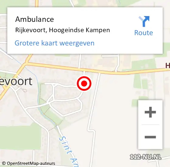 Locatie op kaart van de 112 melding: Ambulance Rijkevoort, Hoogeindse Kampen op 10 maart 2018 20:54