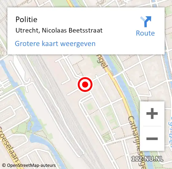 Locatie op kaart van de 112 melding: Politie Utrecht, Nicolaas Beetsstraat op 11 maart 2018 00:47