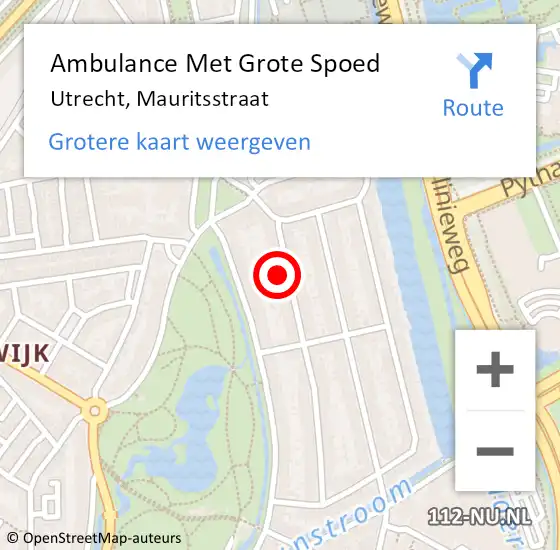 Locatie op kaart van de 112 melding: Ambulance Met Grote Spoed Naar Utrecht, Mauritsstraat op 11 maart 2018 01:03