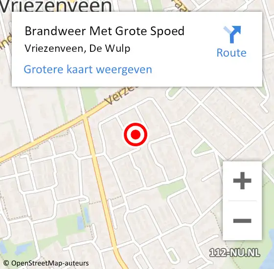 Locatie op kaart van de 112 melding: Brandweer Met Grote Spoed Naar Vriezenveen, De Wulp op 11 maart 2018 01:41