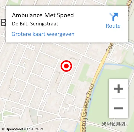 Locatie op kaart van de 112 melding: Ambulance Met Spoed Naar De Bilt, Seringstraat op 11 maart 2018 03:19