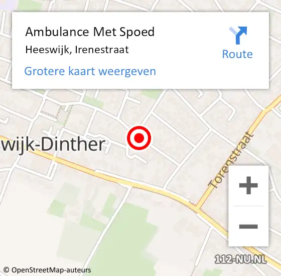 Locatie op kaart van de 112 melding: Ambulance Met Spoed Naar Heeswijk, Irenestraat op 11 maart 2018 05:58