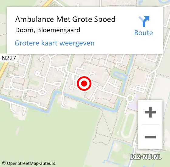 Locatie op kaart van de 112 melding: Ambulance Met Grote Spoed Naar Doorn, Bloemengaard op 11 maart 2018 09:24