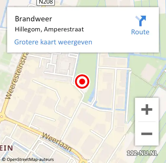 Locatie op kaart van de 112 melding: Brandweer Hillegom, Amperestraat op 18 februari 2014 19:54