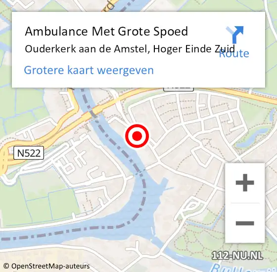 Locatie op kaart van de 112 melding: Ambulance Met Grote Spoed Naar Ouderkerk aan de Amstel, Hoger Einde Zuid op 11 maart 2018 10:28